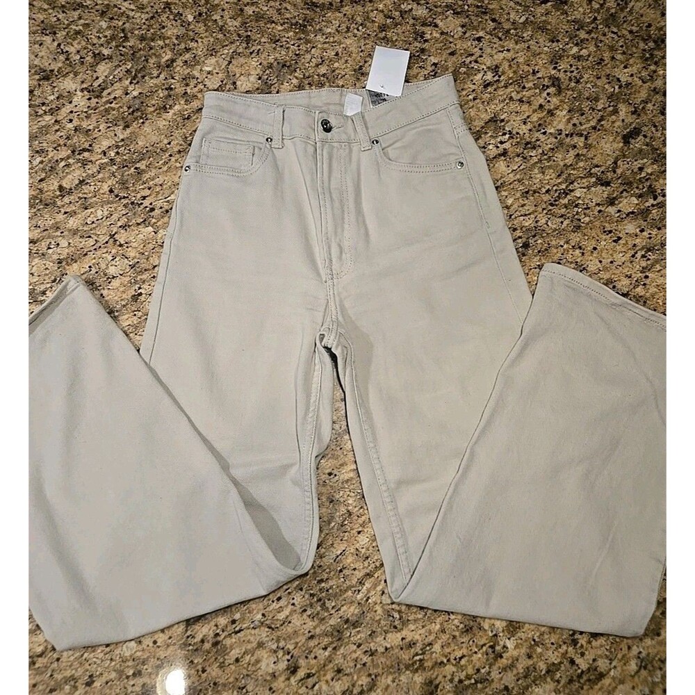 H&M Divided Women's Size 4 Beige Denim Wide Leg High Rise Jeans Pants